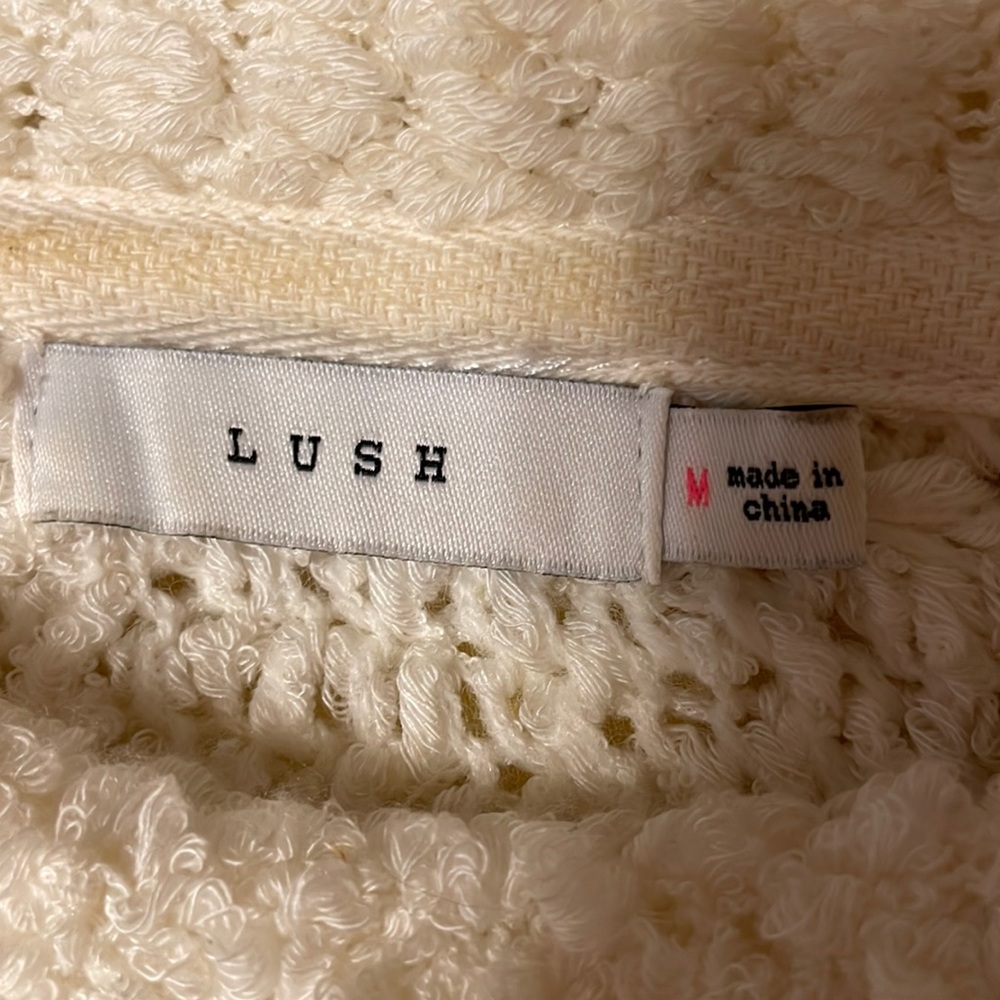 Lime wash crocheted sweater, two openings in the back bellbottoms sleeves